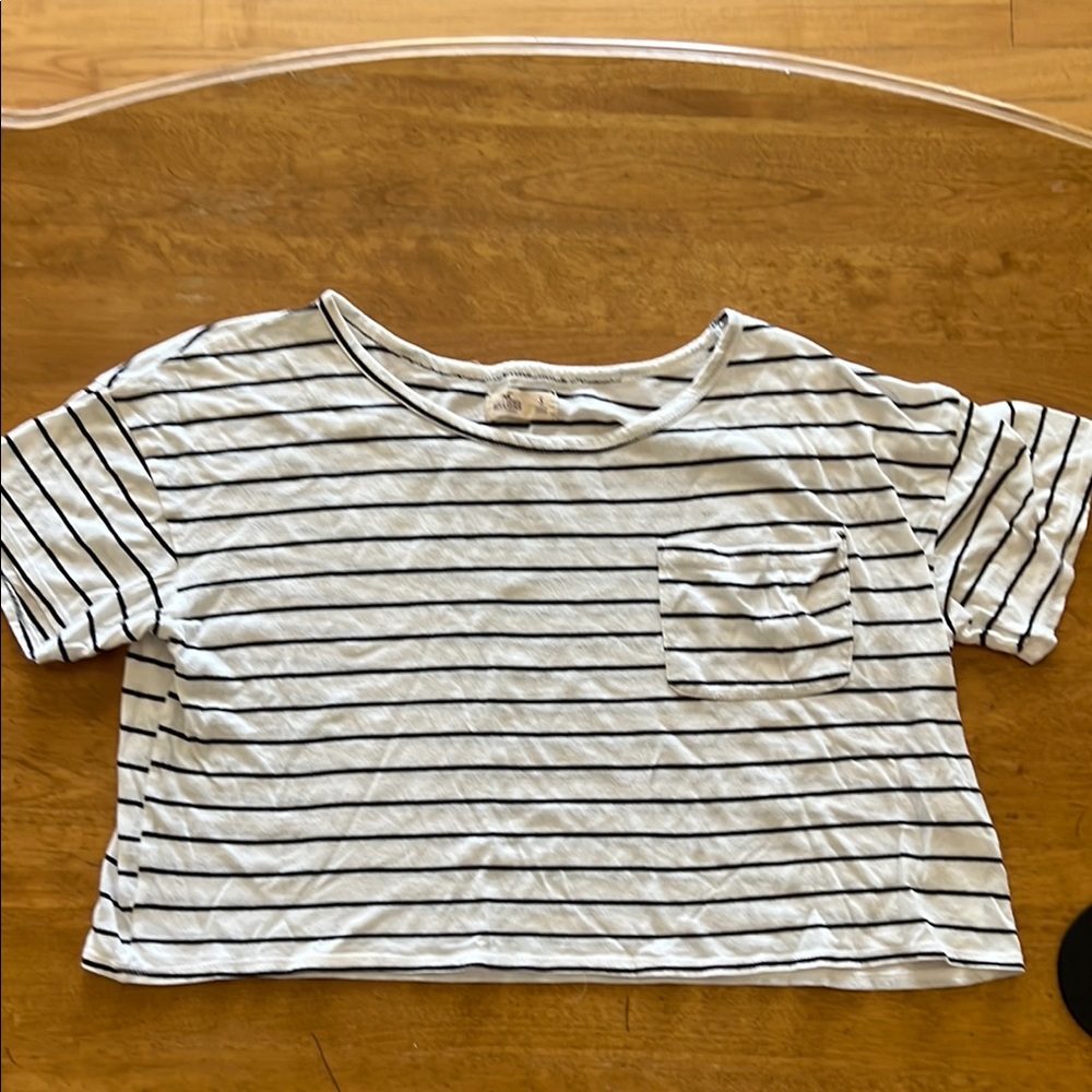 Hollister Striped white with black stripes Cropped T-Shirt